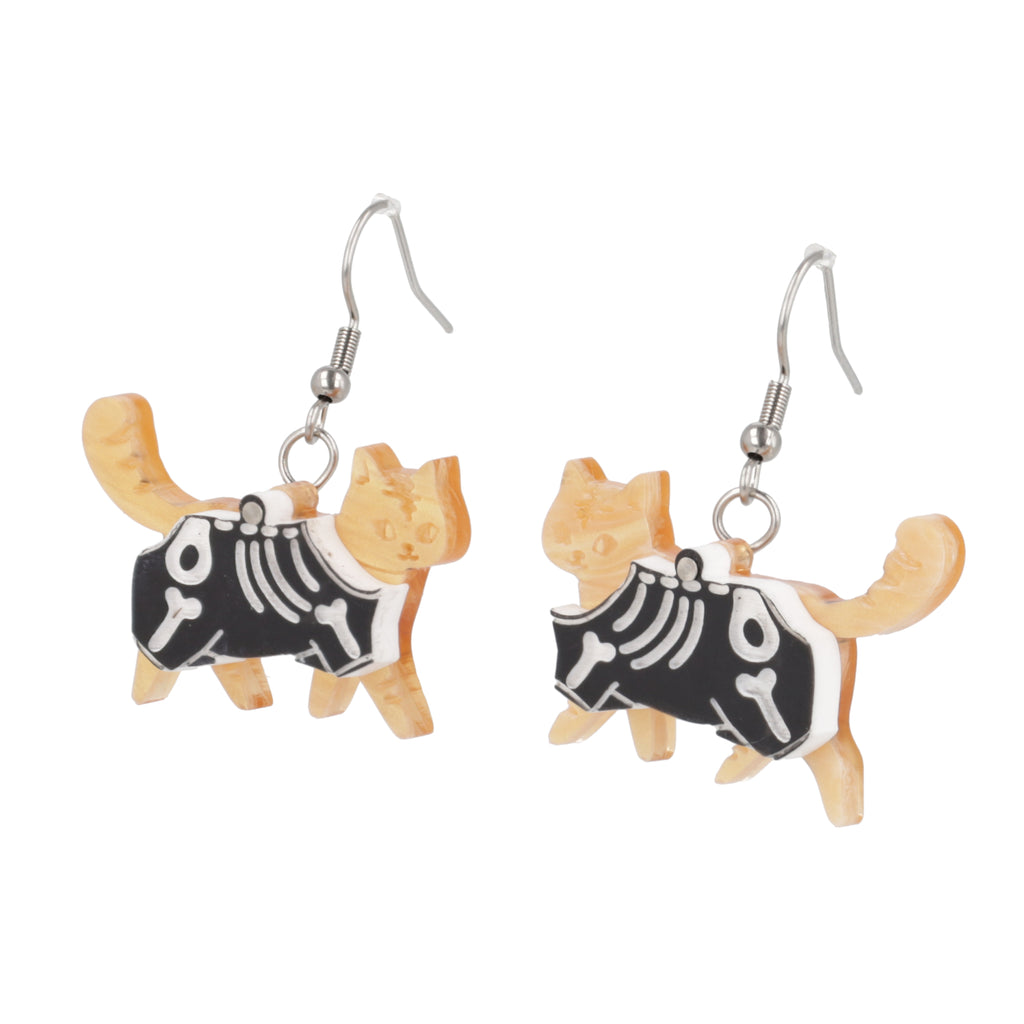 ginger cat skeleton charms on stainless steel earwires 