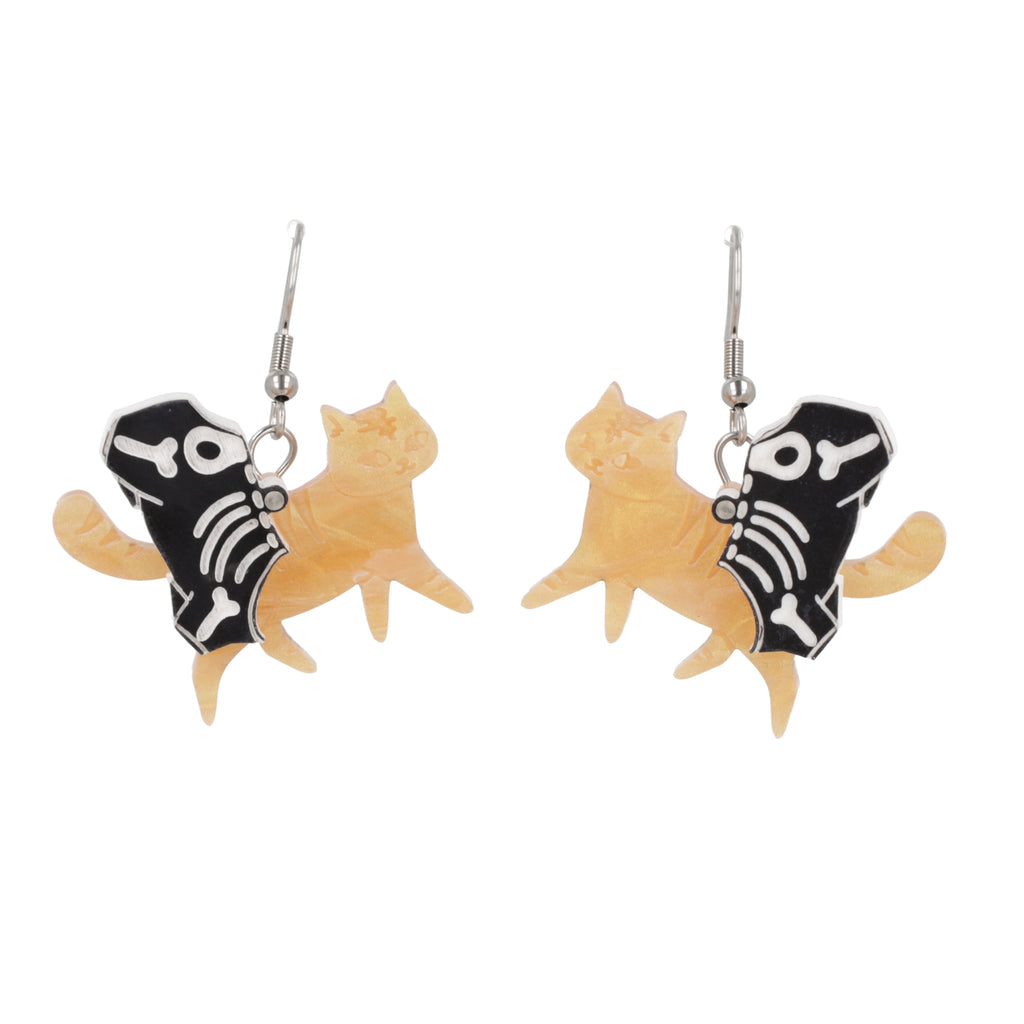 ginger cat skeleton charms on stainless steel earwires 