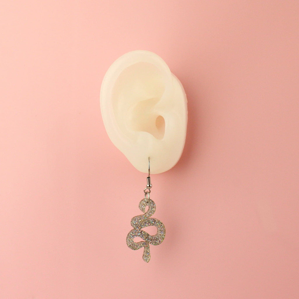 Small Holographic Snake Earrings - Sour Cherry