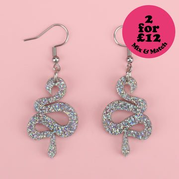 Small Holographic Snake Earrings - Sour Cherry
