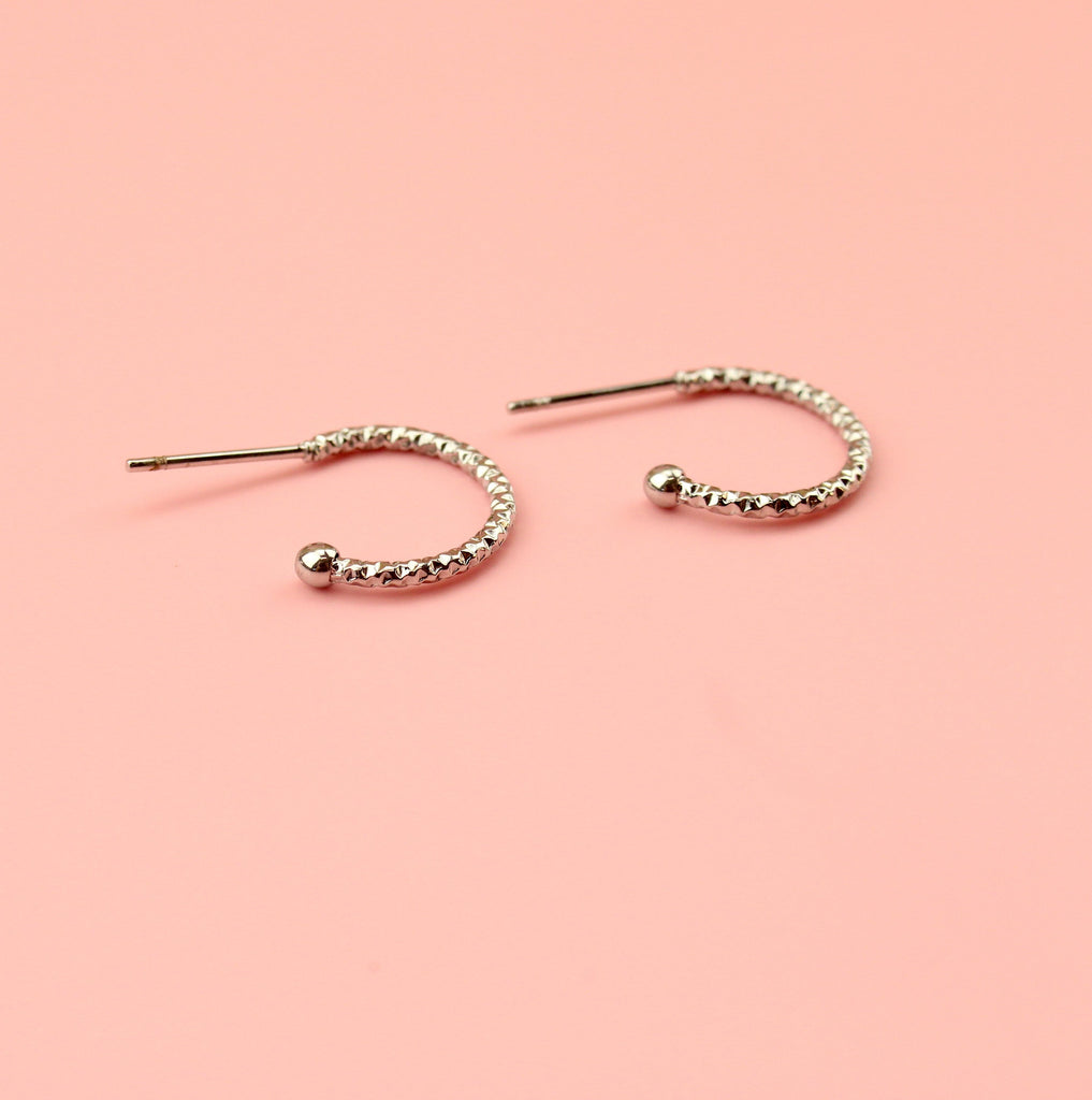 Sparkly Stainless Steel Hoop Earrings with Stud Back