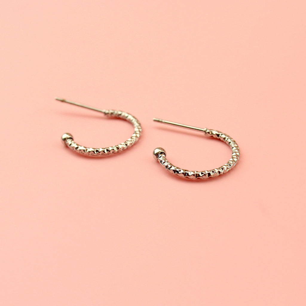 Sparkly Stainless Steel Hoop Earrings with Stud Back