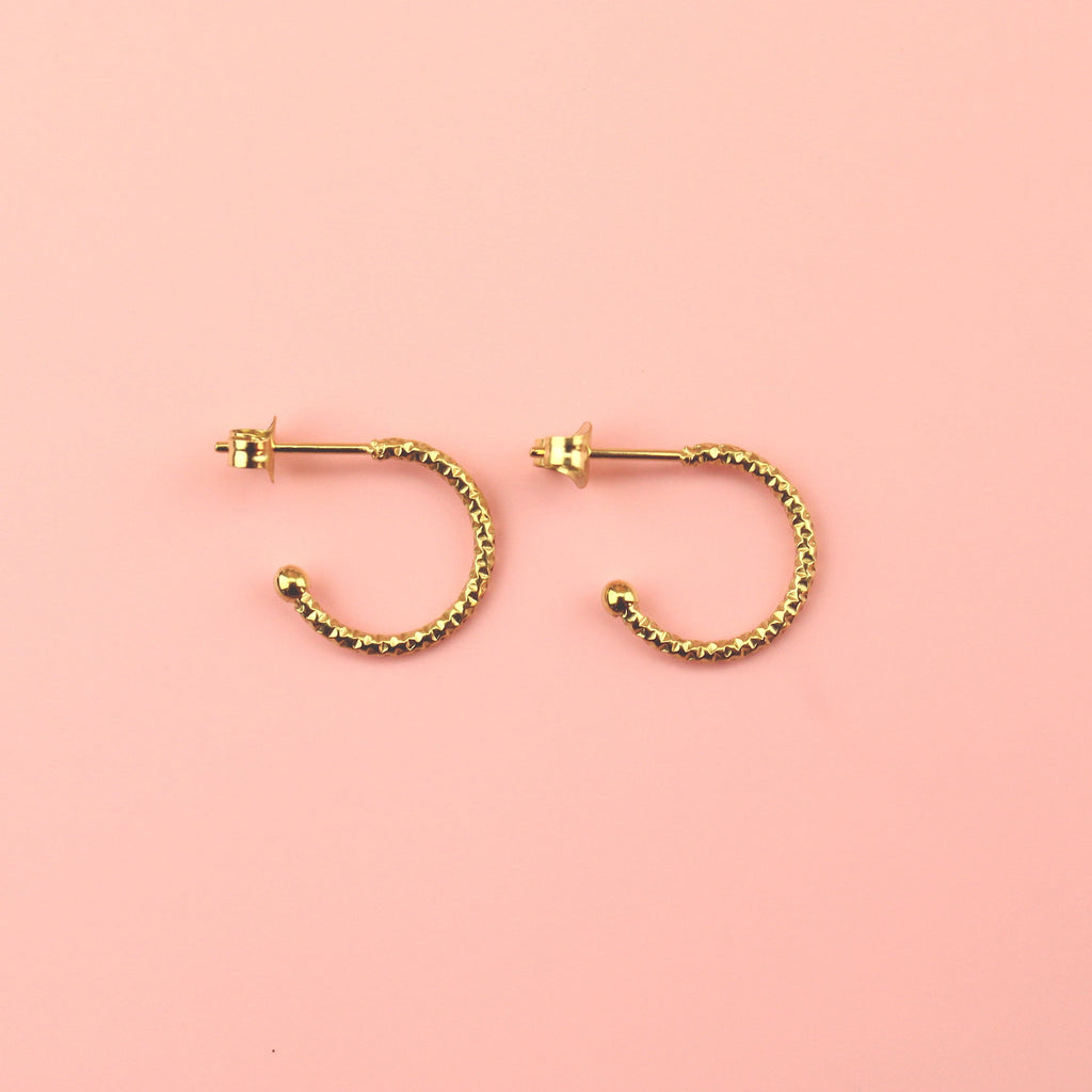 Sparkly Gold Plated Stainless Steel Hoop Earrings with Stud Back 