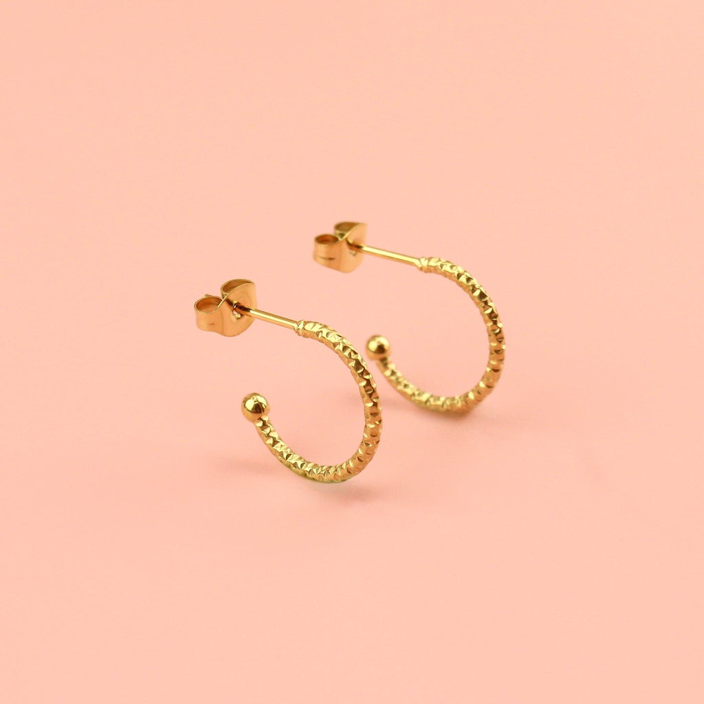 Sparkly Gold Plated Stainless Steel Hoop Earrings with Stud Back