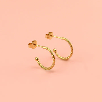 Sparkly Gold Plated Stainless Steel Hoop Earrings with Stud Back