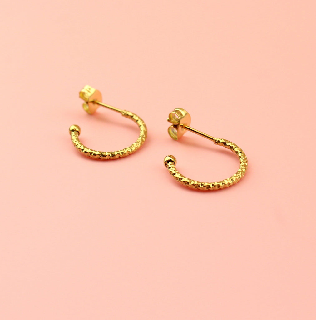 Sparkly Gold Plated Stainless Steel Hoop Earrings with Stud Back
