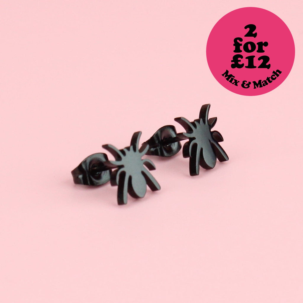 Spider Stud Earrings (Black) - Sour Cherry