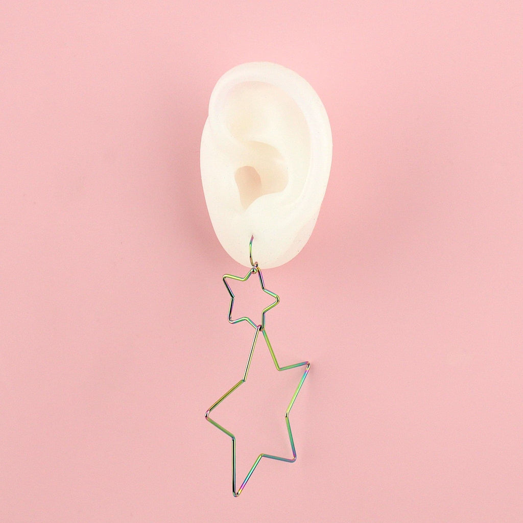 Ear wearing Star Crossed Earrings (Rainbow)