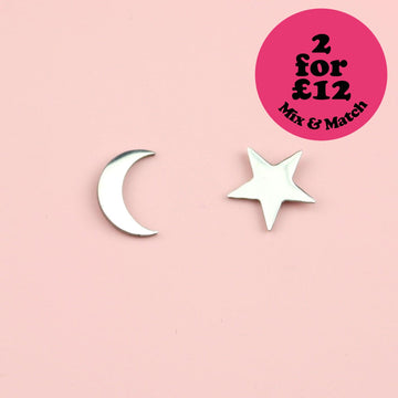 Star & Crescent Moon Stud Earrings - Sour Cherry