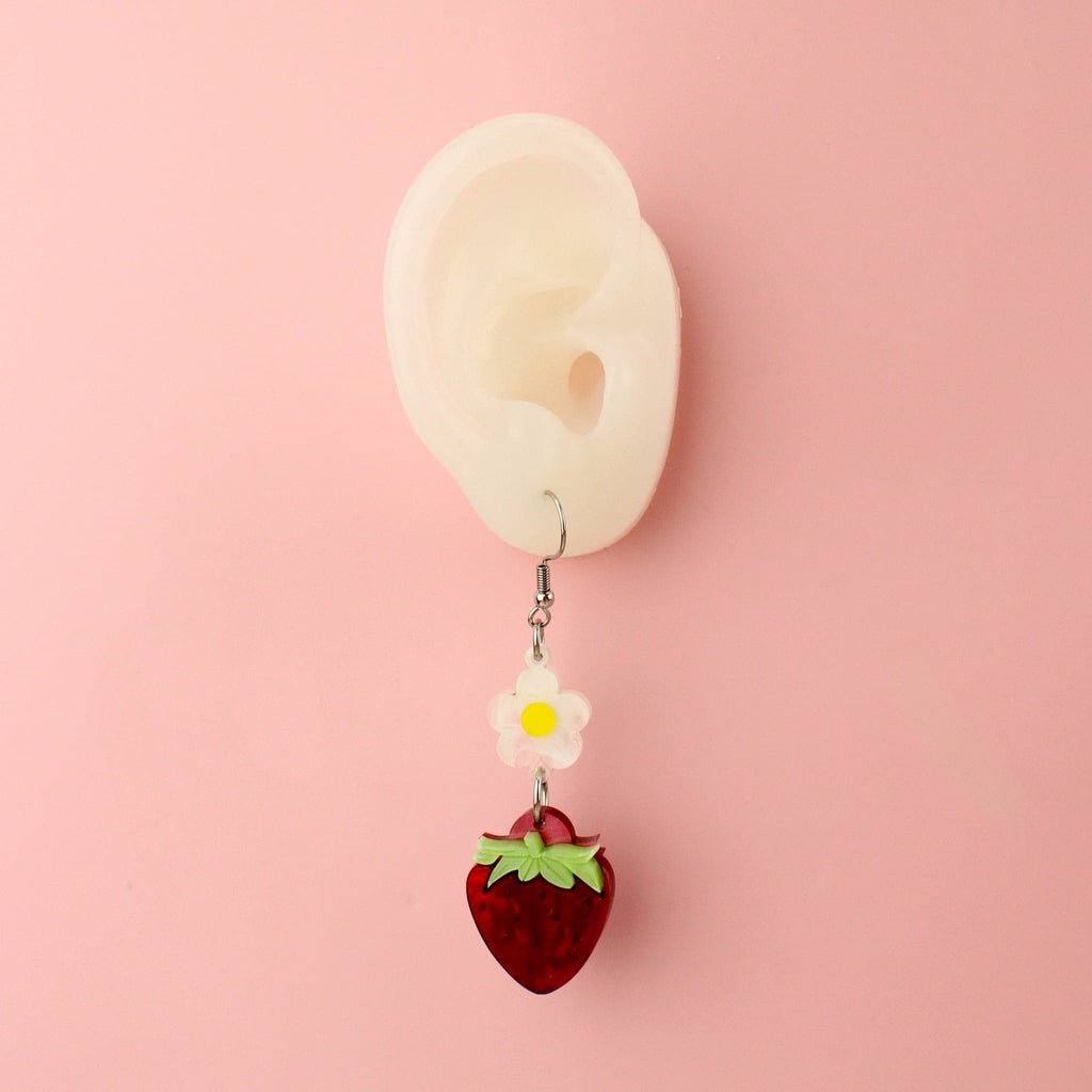 Ear wearing Strawberries On A Summer Evening Earrings