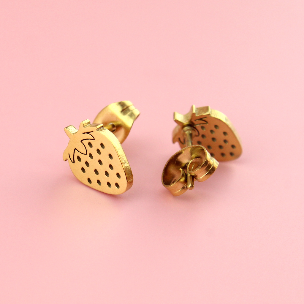 Gold plated stainless steel strawberry studs