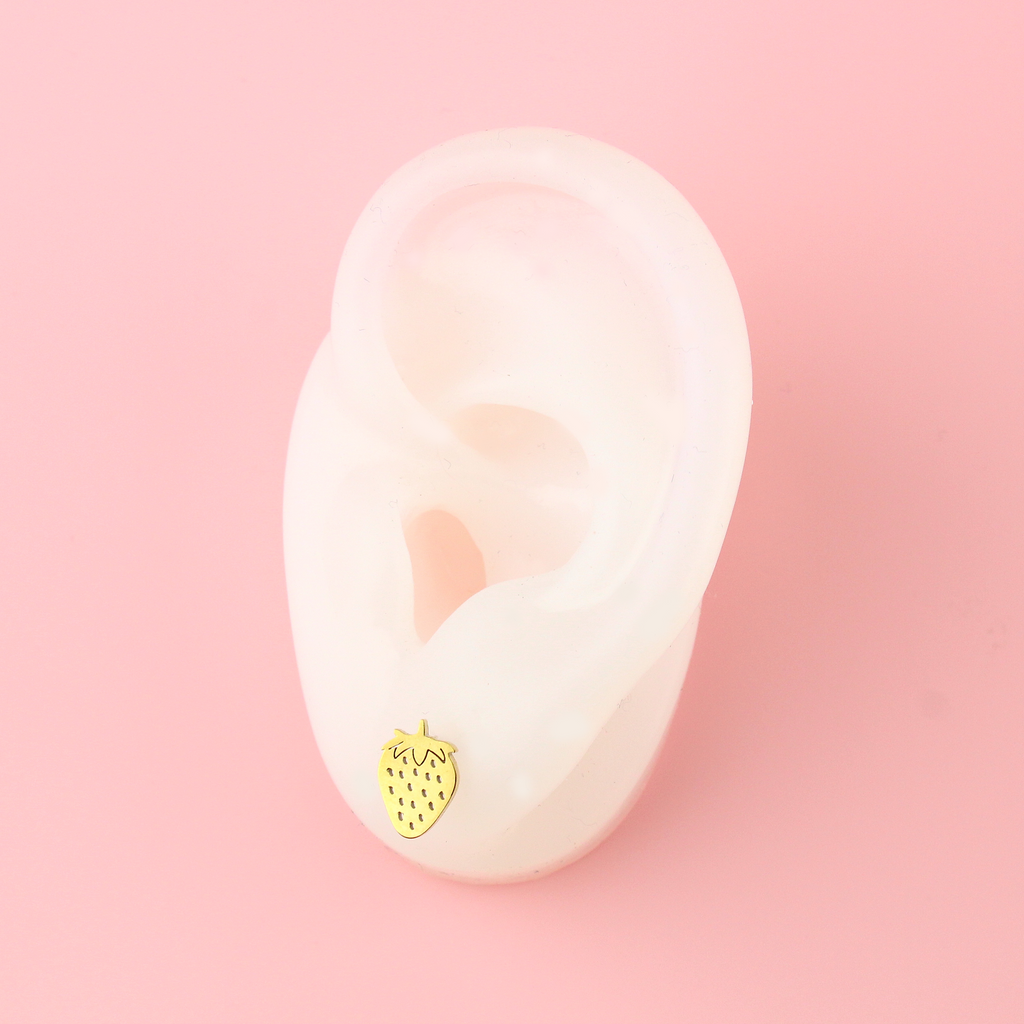 Ear wearing Strawberry Fields Forever Stud Earrings (Gold Plated)