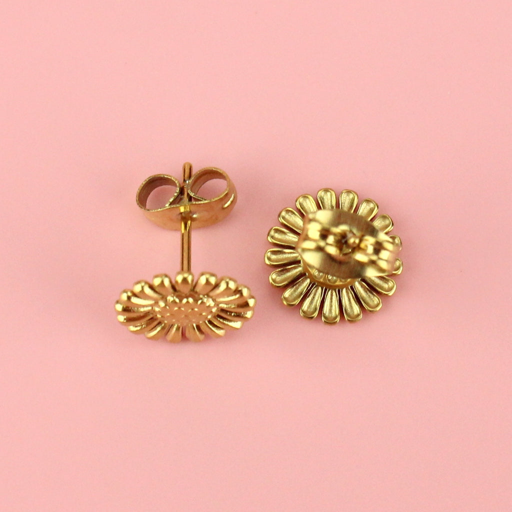 Gold plated stainless steel sunflower shaped studs