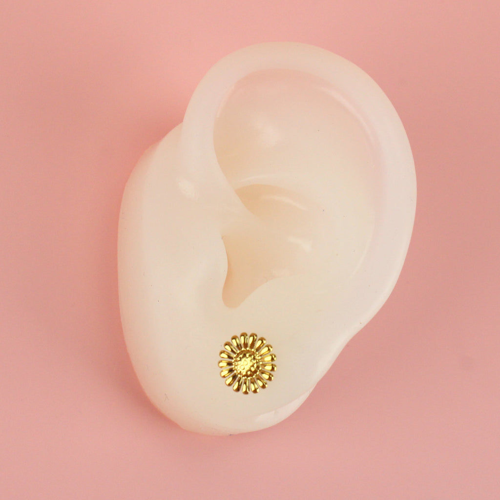 Ear wearing Sunflower Stud Earrings