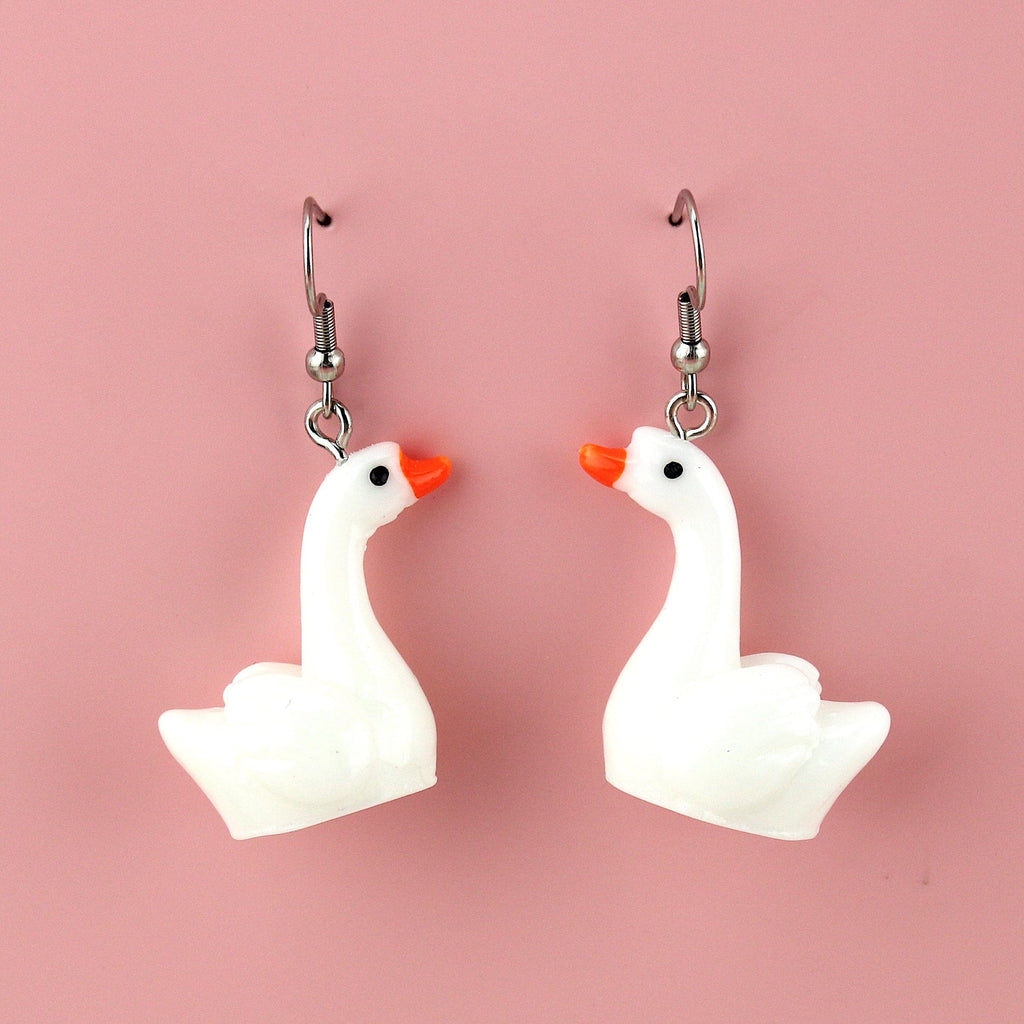 3D resin swan charms on stainless steel earwires