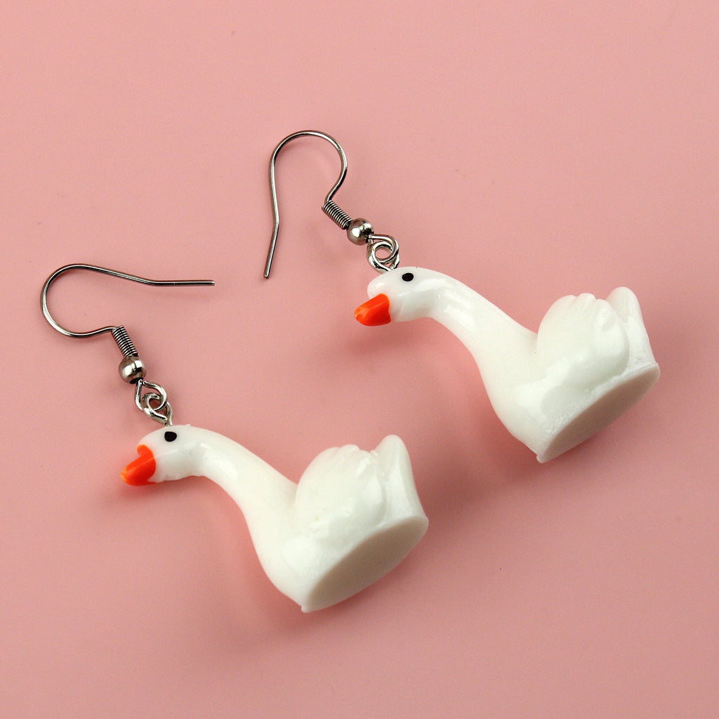 3D resin swan charms on stainless steel earwires