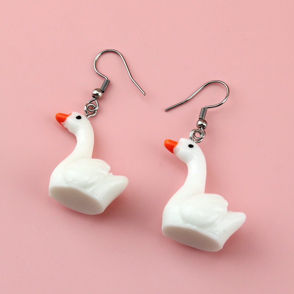 3D resin swan charms on stainless steel earwires