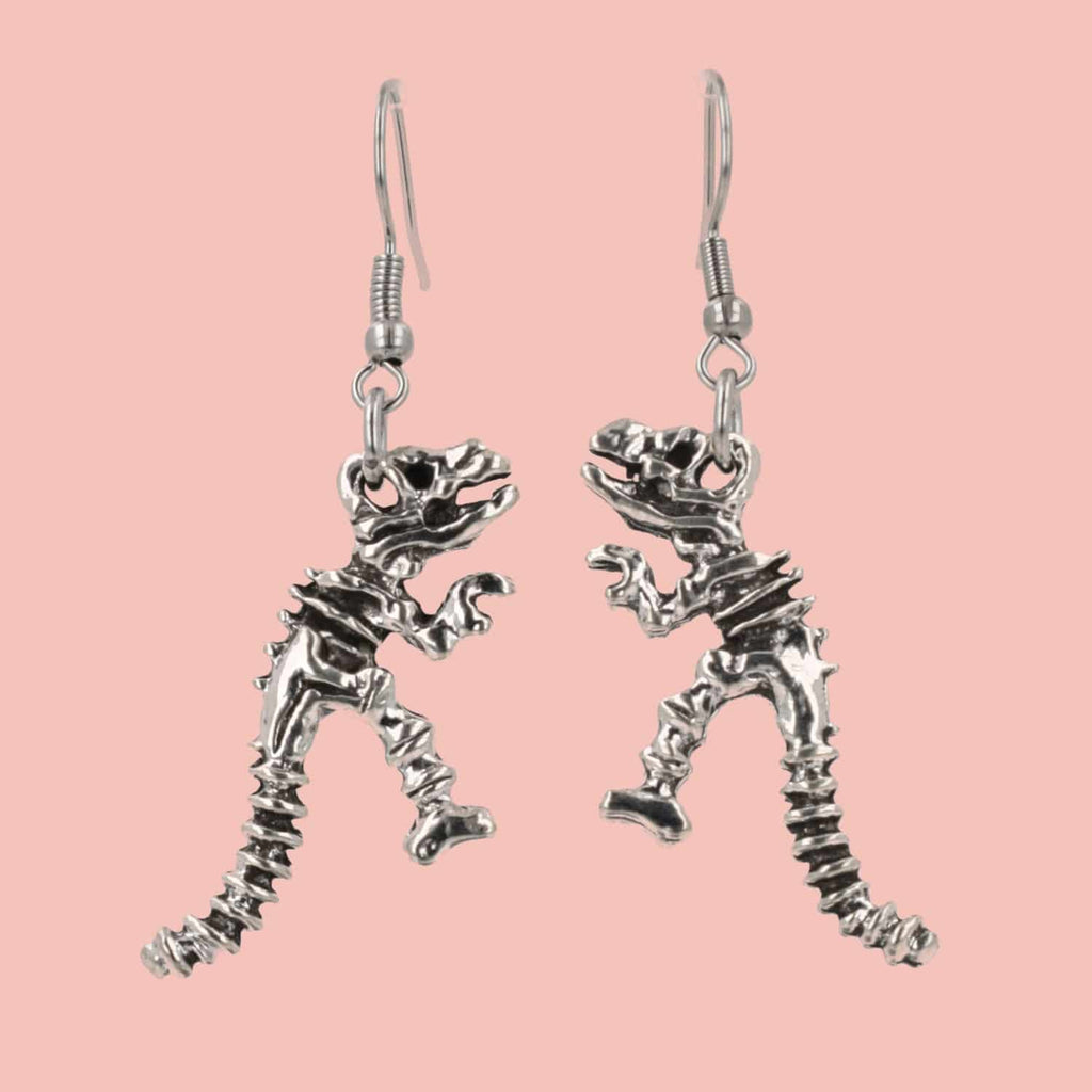 T-Rex Dinosaur Skeleton Earrings - Sour Cherry