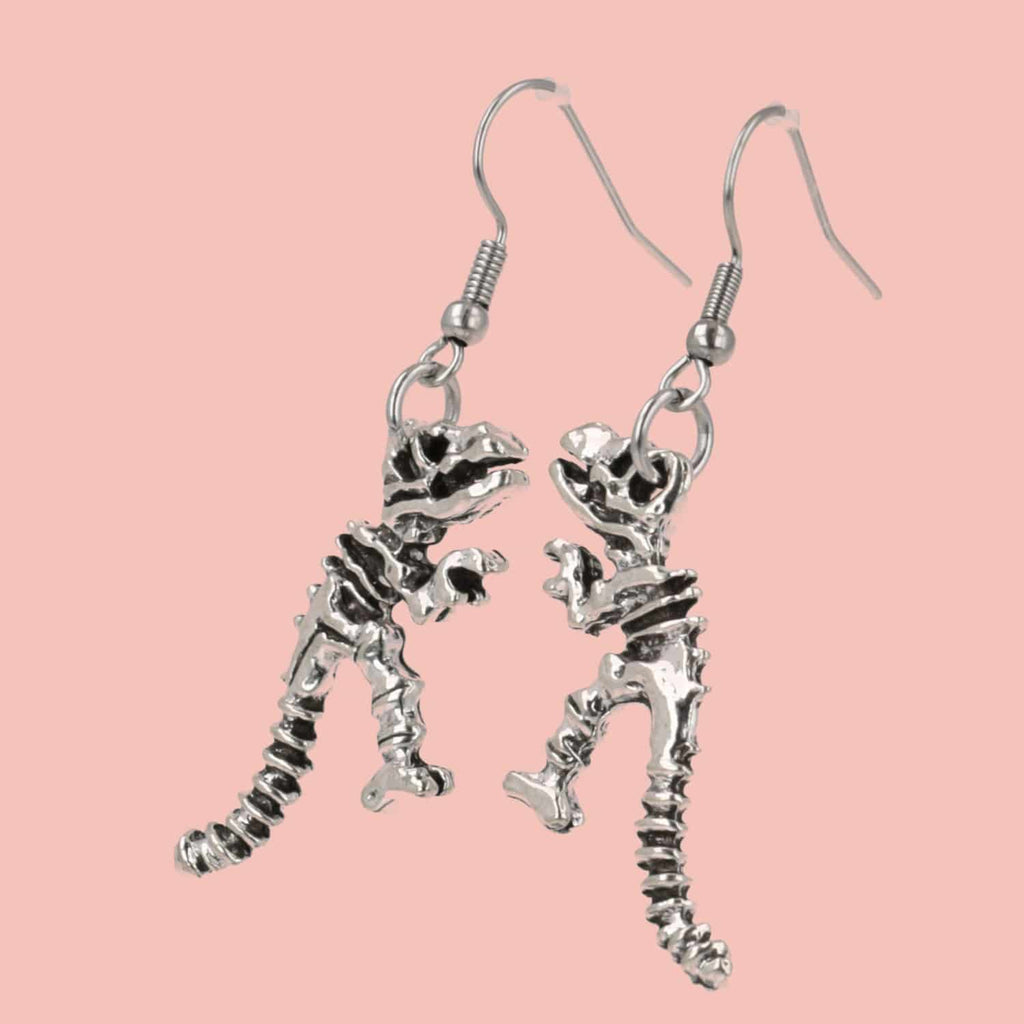 T-Rex Dinosaur Skeleton Earrings - Sour Cherry