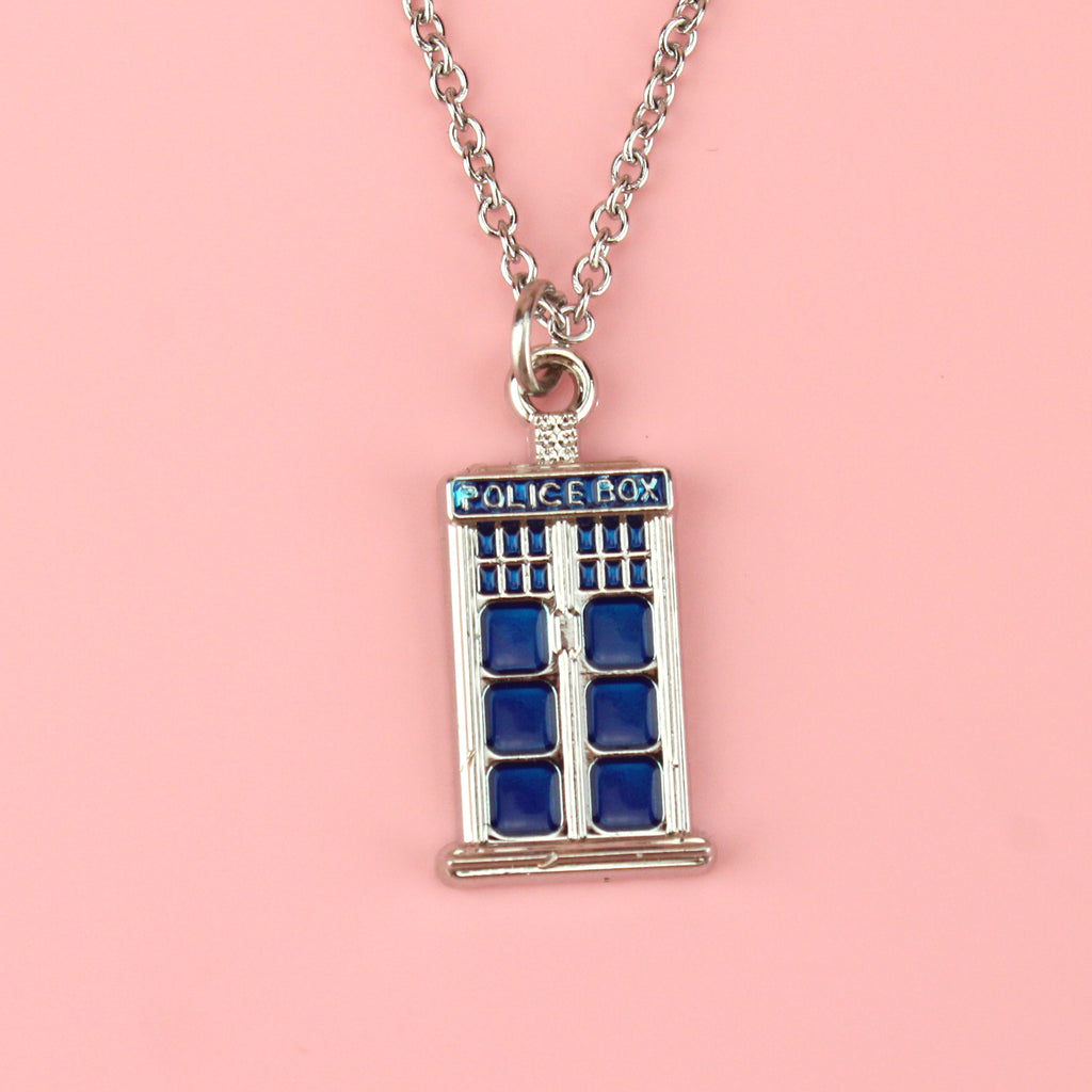 Tardis charm on a stainless steel chain