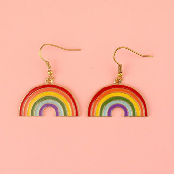 Base metal rainbow charms on gold plated stainless steel earwires