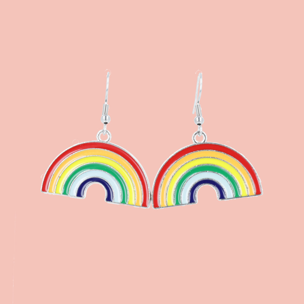 Rainbow charms on stainless steel earwires