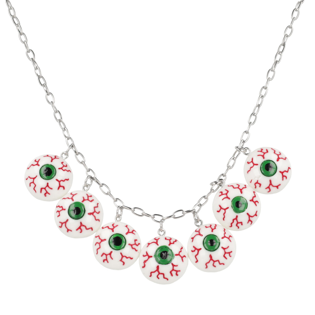 Seven Bloodshot eye pendants on an oval link stainless steel chain