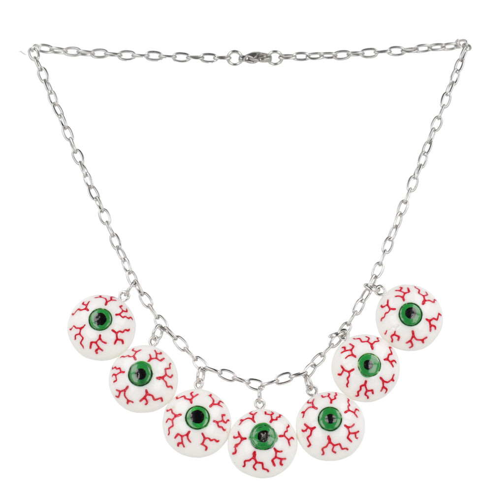 Seven Bloodshot eye pendants on an oval link stainless steel chain