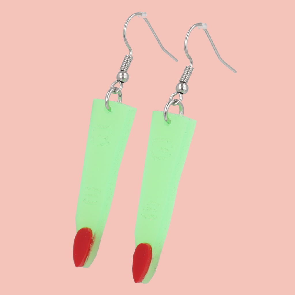 Green witch's fingers on stainless steel earwires