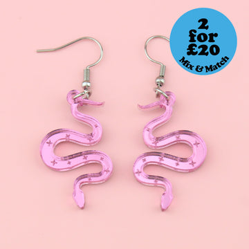 There's a Snake in My Boot Pink Earrings - Sour Cherry