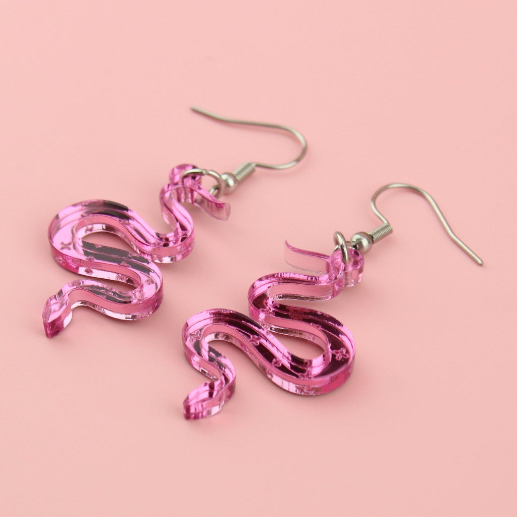 There's a Snake in My Boot Pink Earrings - Sour Cherry