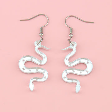 There's a Snake in My Boot Silver Earrings - Sour Cherry