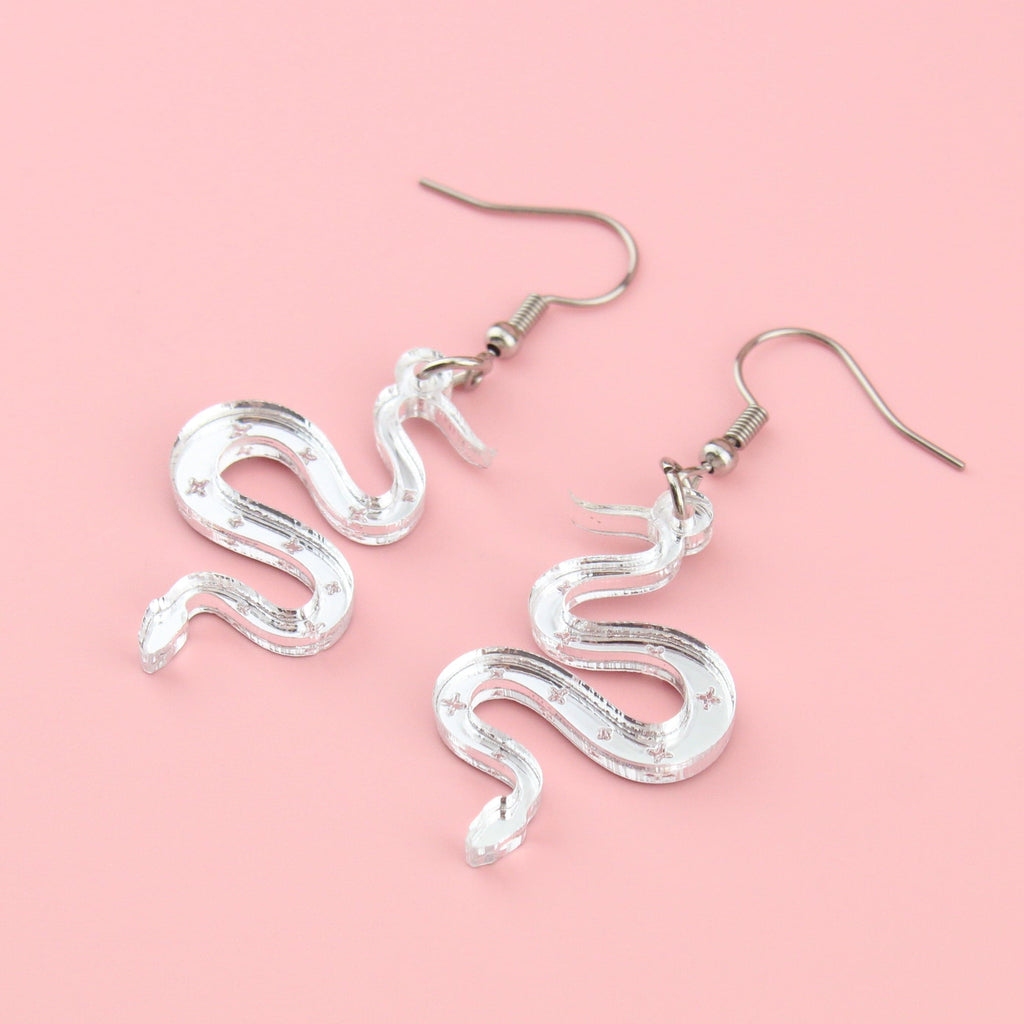 There's a Snake in My Boot Silver Earrings - Sour Cherry