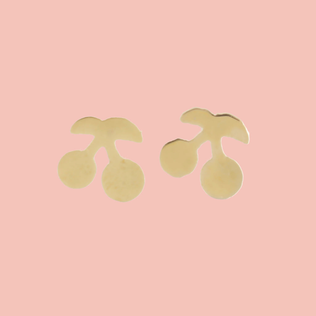 Tiny Cherry Stud Earrings (Gold Plated) - Sour Cherry