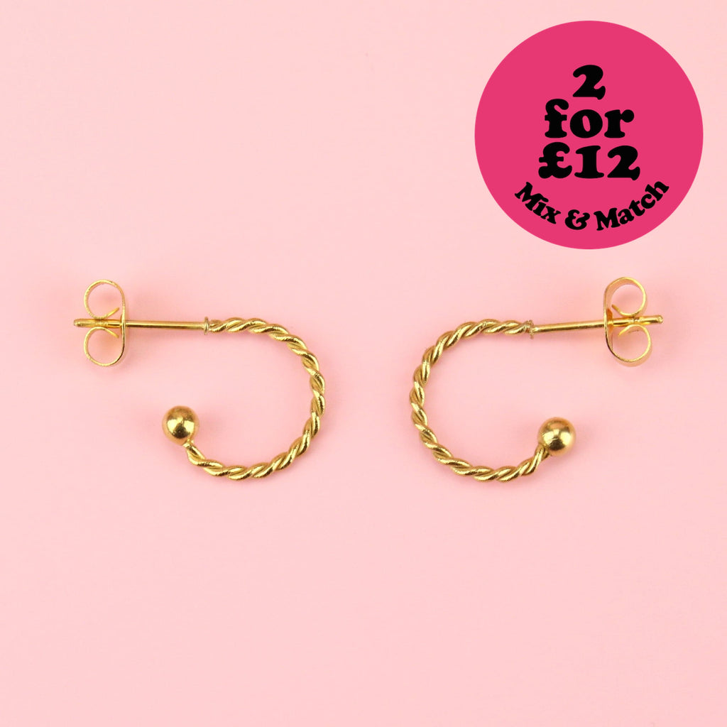 Tiny Twisted Hoop Earrings (Gold Plated) - Sour Cherry