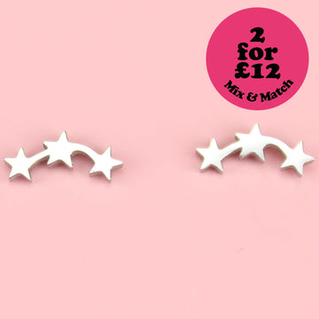 Triple Curved Star Stud Earrings - Sour Cherry