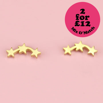 Triple Curved Star Stud Earrings (Gold Plated) - Sour Cherry