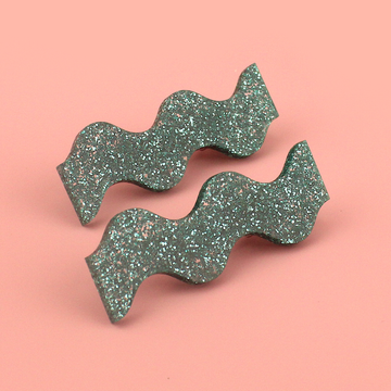 Turquoise Glitter Wavy Hair Clips