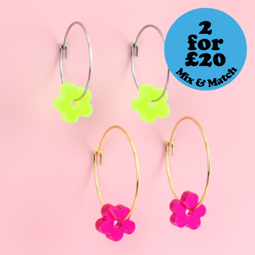 Twister Flower Power Hoop Earring Set - Sour Cherry