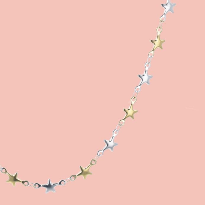 Two Toned Star Chain Necklace - Sour Cherry