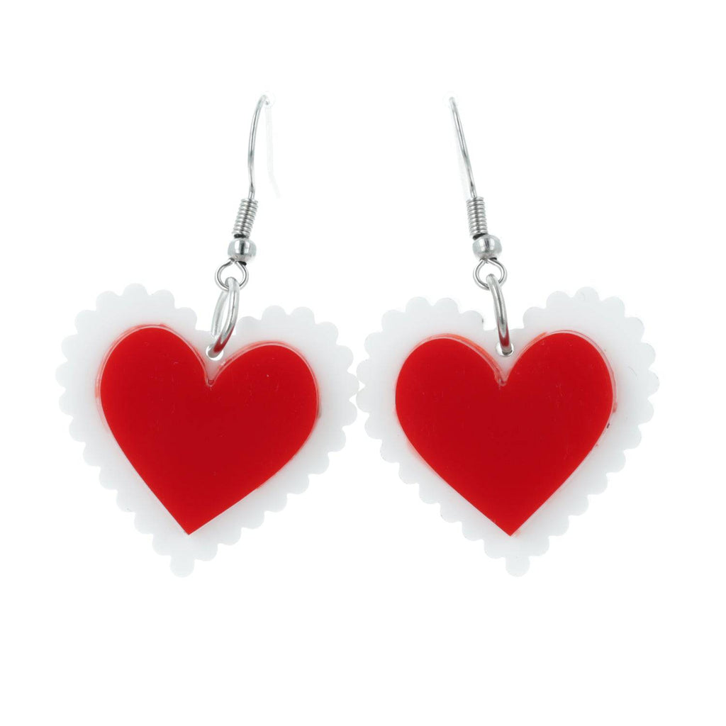 Uncle Fester Heart Apron Earrings - Sour Cherry