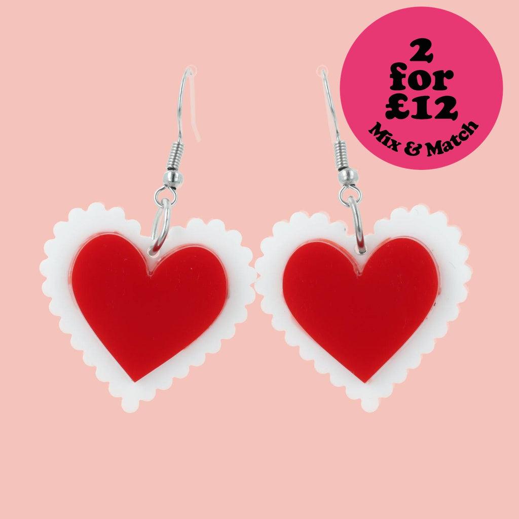 Uncle Fester Heart Apron Earrings - Sour Cherry