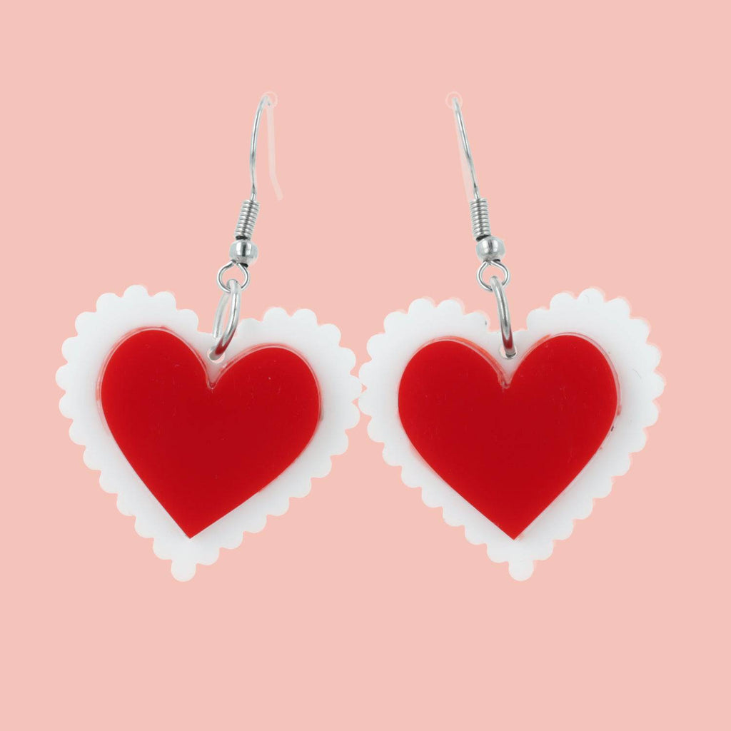 Uncle Fester Heart Apron Earrings - Sour Cherry