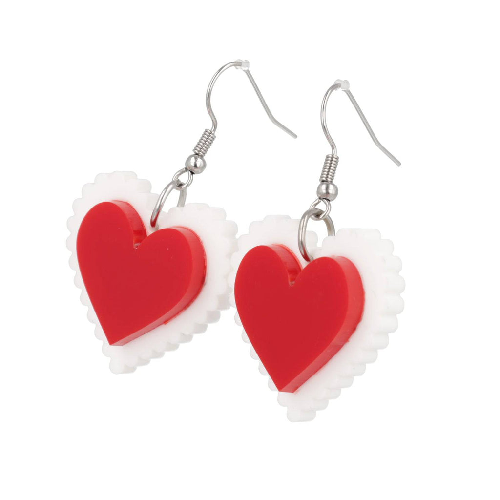 Uncle Fester Heart Apron Earrings - Sour Cherry