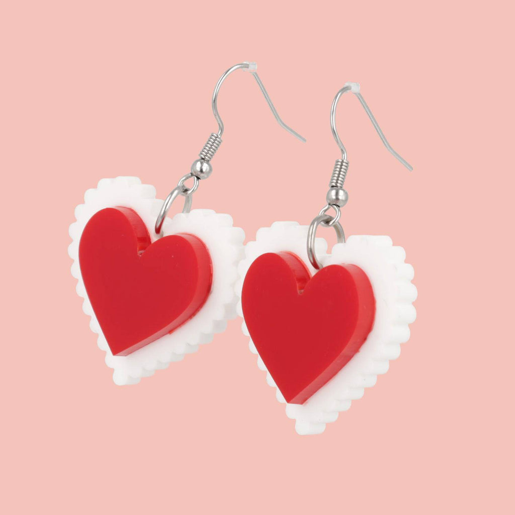Uncle Fester Heart Apron Earrings - Sour Cherry