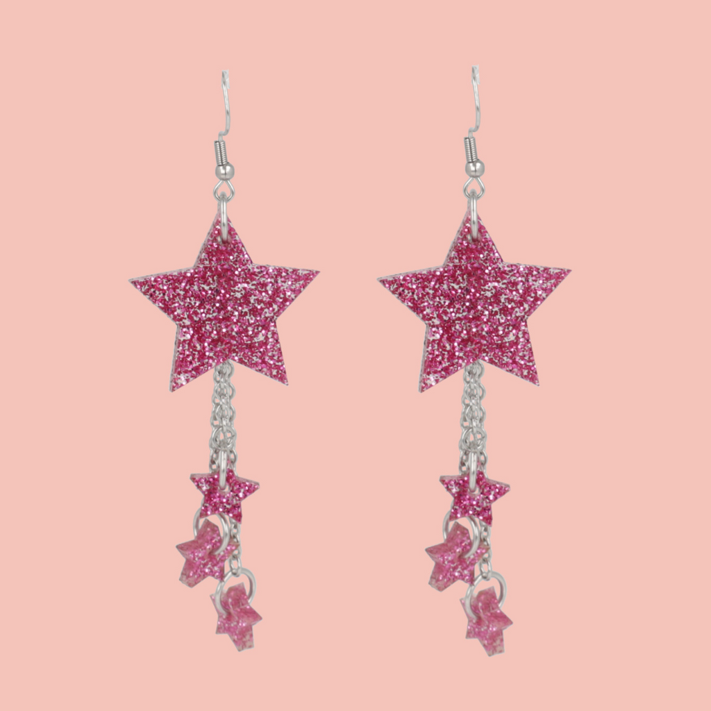 Pink Glitter Shooting Star Earrings - Sour Cherry