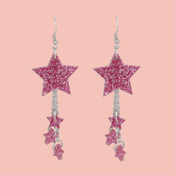 Pink Glitter Shooting Star Earrings - Sour Cherry
