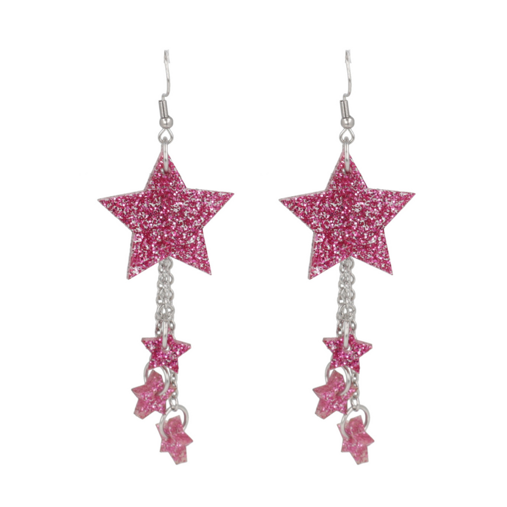 Pink Glitter Shooting Star Earrings - Sour Cherry