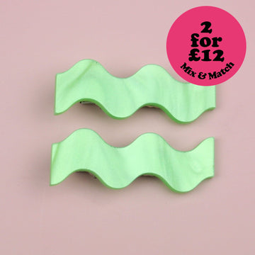 Wavy Green Marble Hair Clips - Sour Cherry