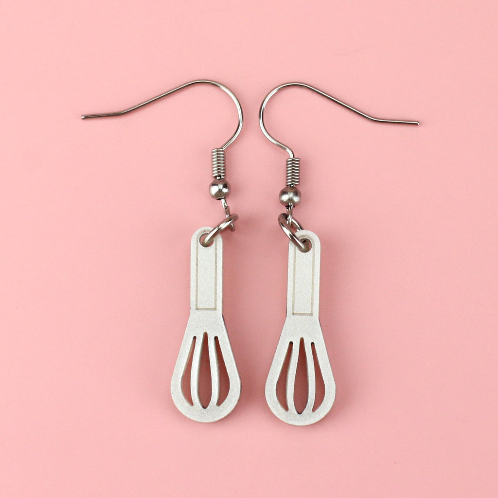 Silver perspex whisk charms on stainless steel earwires
